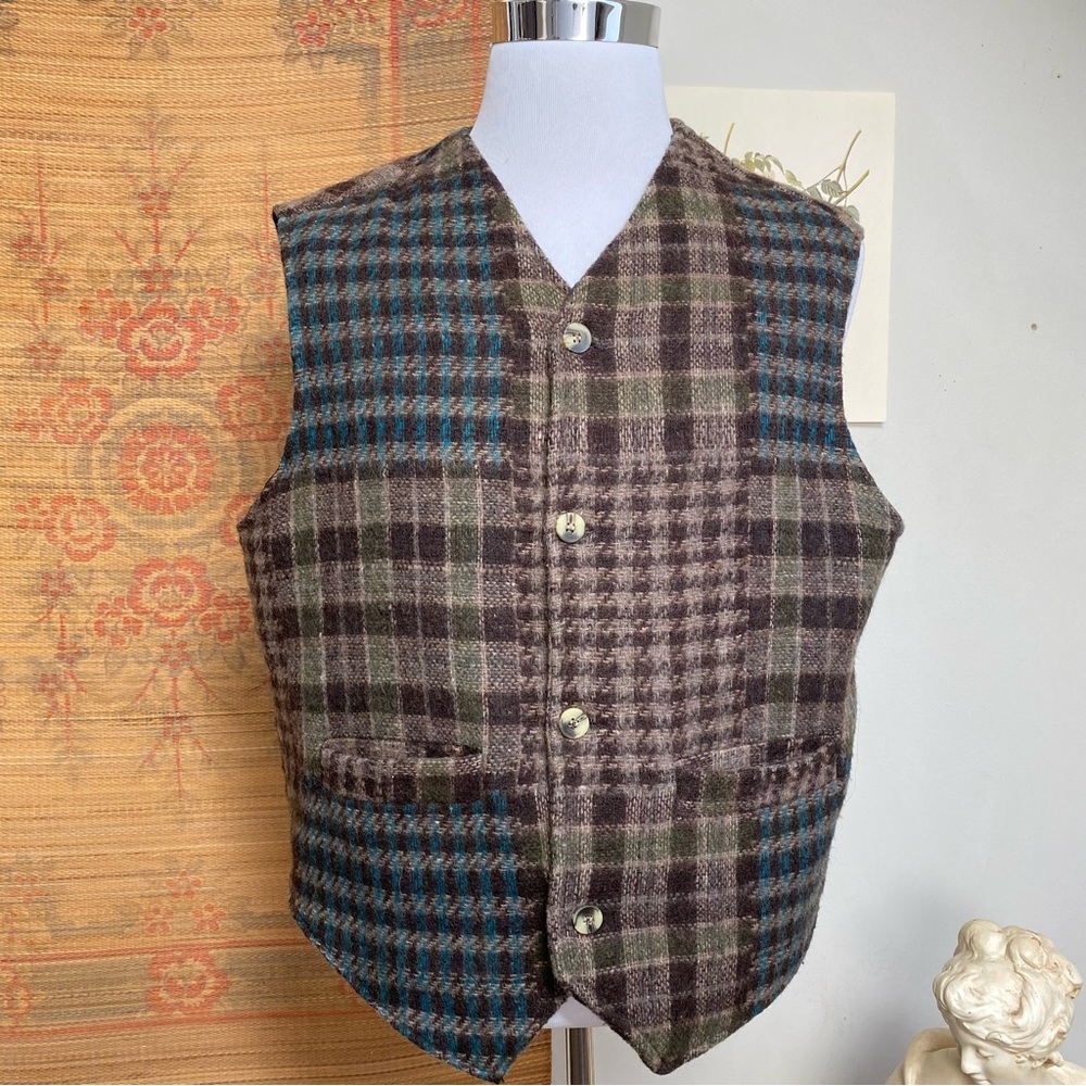Vintage Tweed Wool Plaid Sweater Vest - Picture 1 of 14